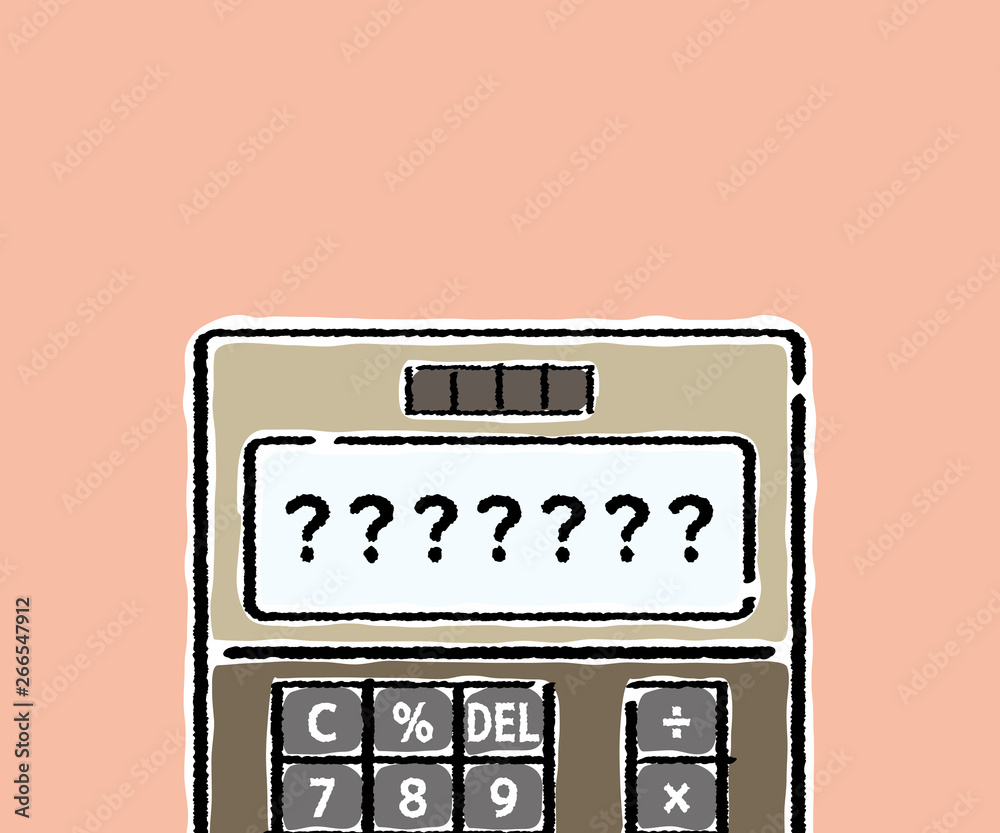 表示画面がはてなの電卓のイラスト(手書風)レクタングルバナーバージョン 表示画面がはてなの電卓のイラスト(手書風)レクタングルバナーバージョン