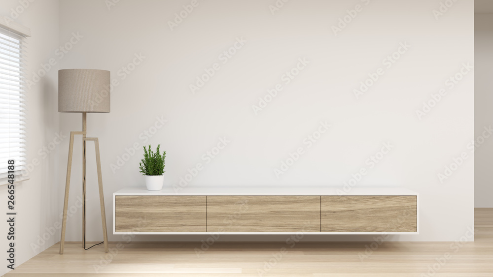 modern Tv white wood cabinet shelf in empty room interior background  3d rendering home designs,background shelves and books on the desk in front of empty clean wall modern home design - obrazy, fototapety, plakaty 