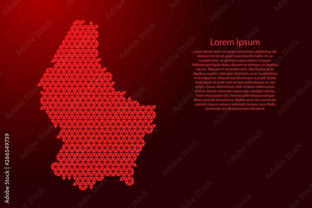 Luxembourg map abstract schematic from red triangles repeating pattern geometric background with nodes for banner, poster, greeting card. Vector illustration.