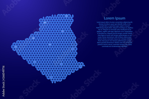 Algeria map abstract schematic from blue triangles repeating pattern geometric background with nodes and space stars for banner  poster  greeting card. Vector illustration.