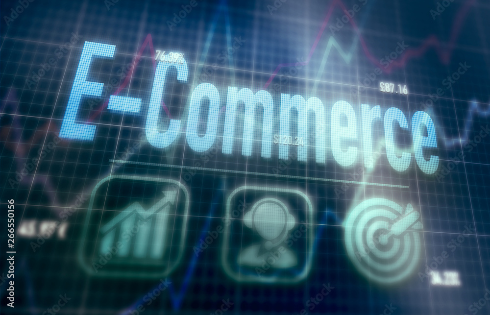 E-Commerce concept on a blue dot matrix computer display. E-Commerce concept on a blue dot matrix computer display.