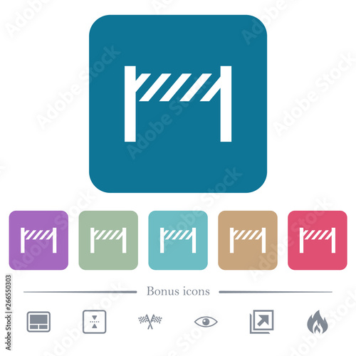 Road closure fence flat icons on color rounded square backgrounds