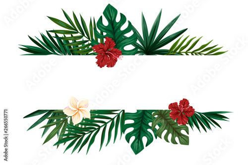 Tropical leaves banner card, vector