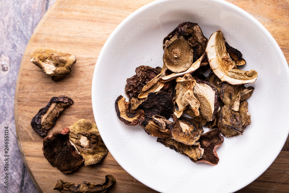 Dried forest mushrooms. Taste and aroma. Natural food Dried forest mushrooms. Taste and aroma. Natural food