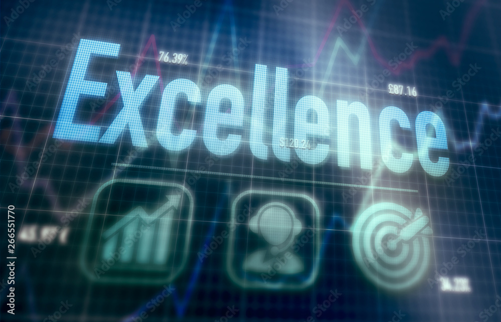 Excellence concept on a blue dot matrix computer display.