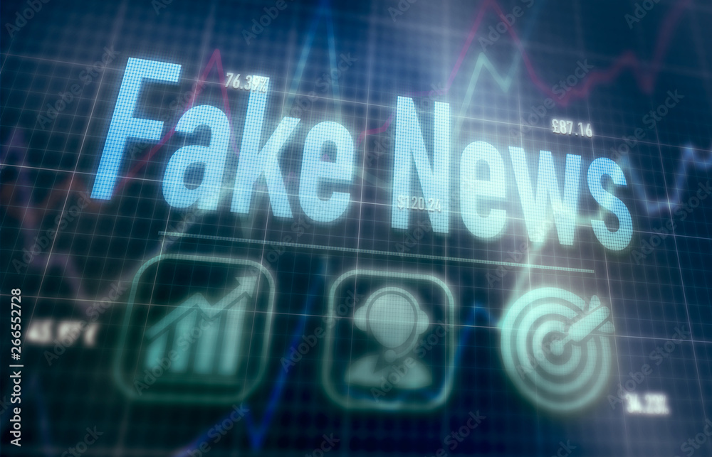 Fake News concept on a blue dot matrix computer display. Fake News concept on a blue dot matrix computer display.
