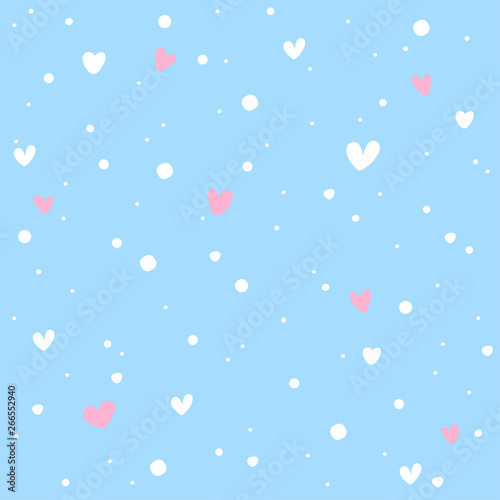 Cute little white and pink heart on soft blue background vector illustration.