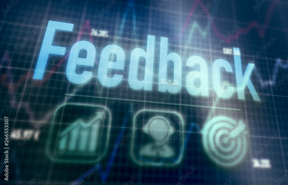 Feedback concept on a blue dot matrix computer display. Feedback concept on a blue dot matrix computer display.