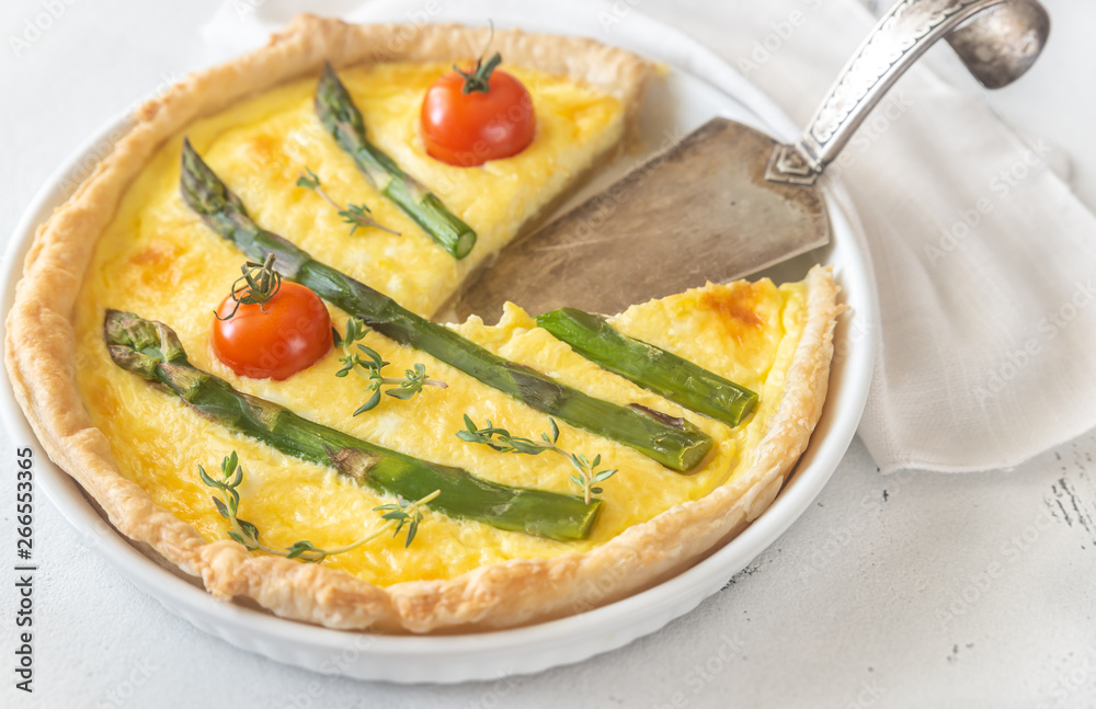 Open pie with asparagus