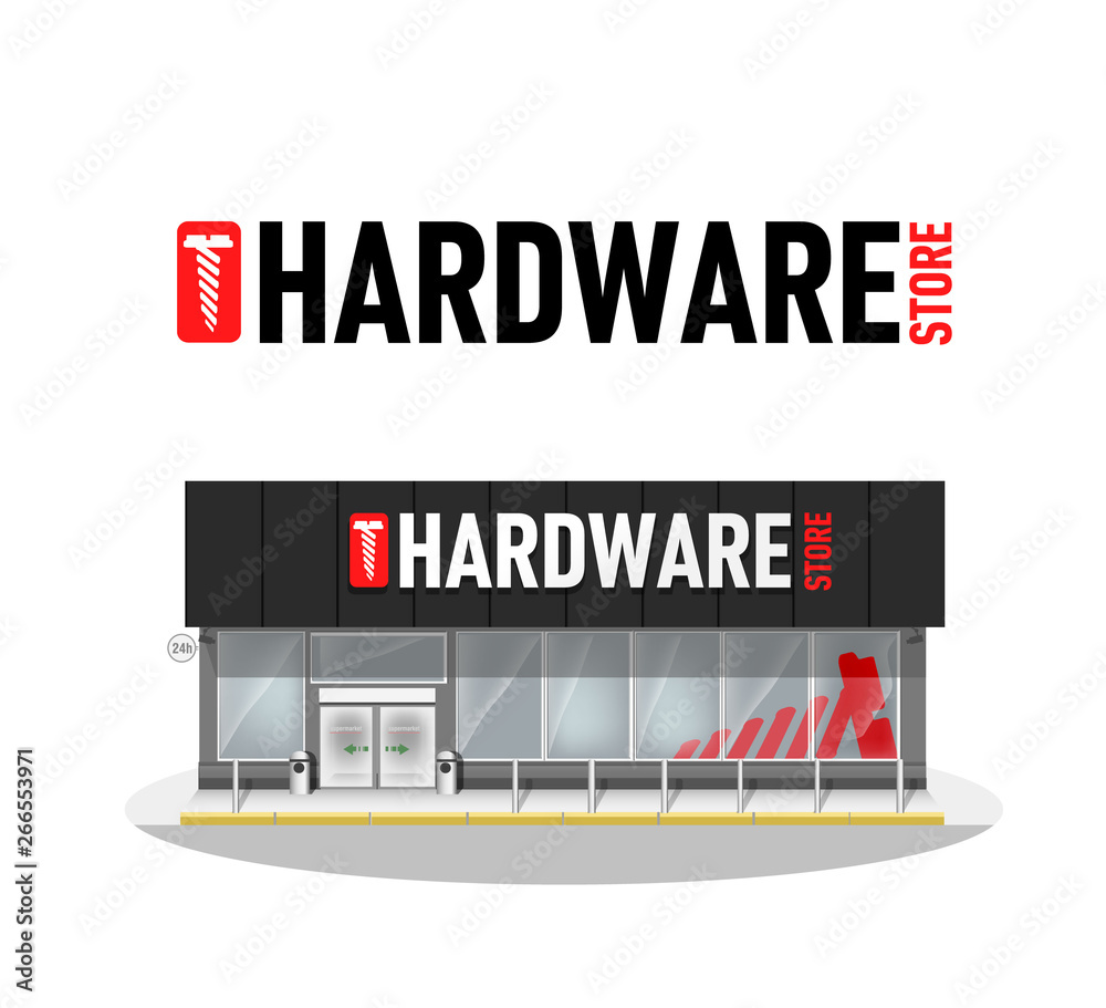 Vector illustration of hardware store building. Hardware logo