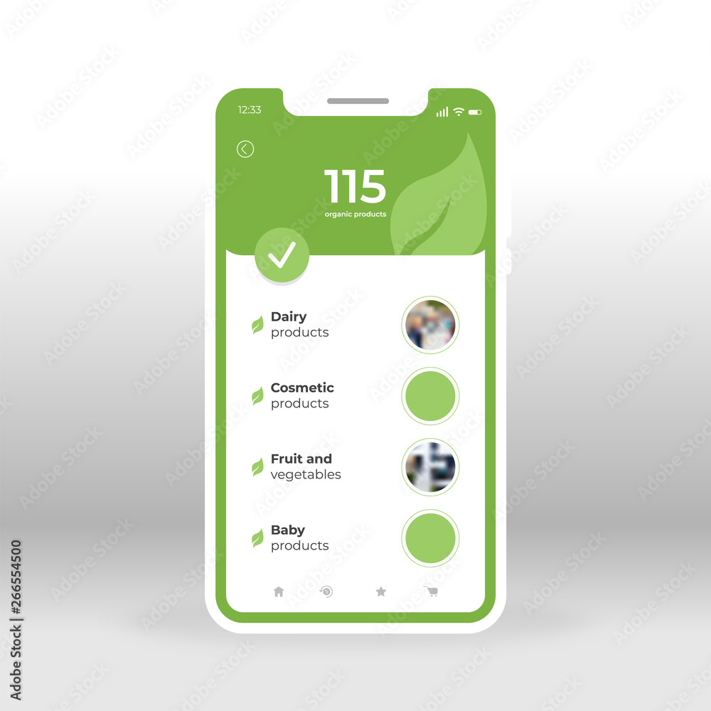 Green products online shopping UI, UX, GUI screen for mobile apps ...