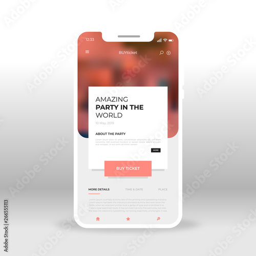 Red ticket seller UI, UX, GUI screen for mobile apps design. Modern responsive user interface design of mobile applications including ticket website screen