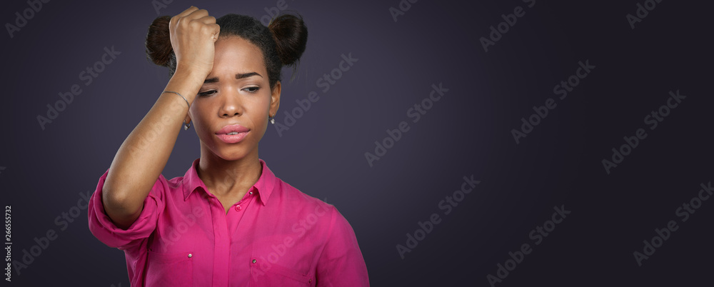 casual black woman with headache