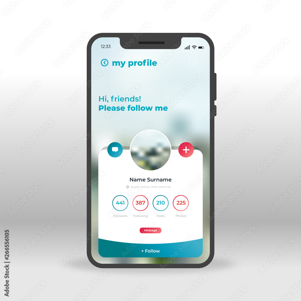Green and Red Profile UI, UX, GUI screen for mobile apps design. Modern responsive user interface design of mobile applications including Social Network Profile screen Green and Red Profile UI, UX, GUI screen for mobile apps design. Modern responsive user interface design of mobile applications including Social Network Profile screen