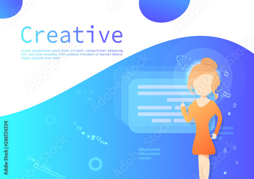 Business marketing vector, woman creative character flat design, hiring and working people background presentation, web, flyer, banner and cover template