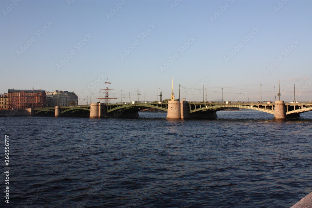 sunset view of the river and bridge  