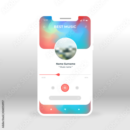 Liquid Background Best Music Player UI, UX, GUI screen for mobile apps design. Modern responsive user interface design of mobile applications including Music Player screen