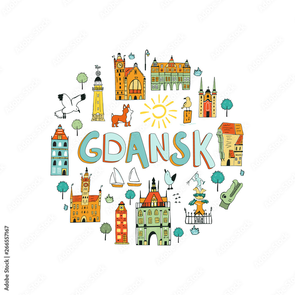 Hand drawn abstract design of Gdansk.