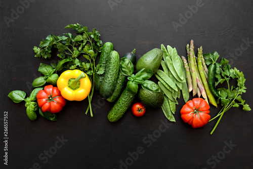 Fototapeta Naklejka Na Ścianę i Meble -  Dark culinary background with fresh produce