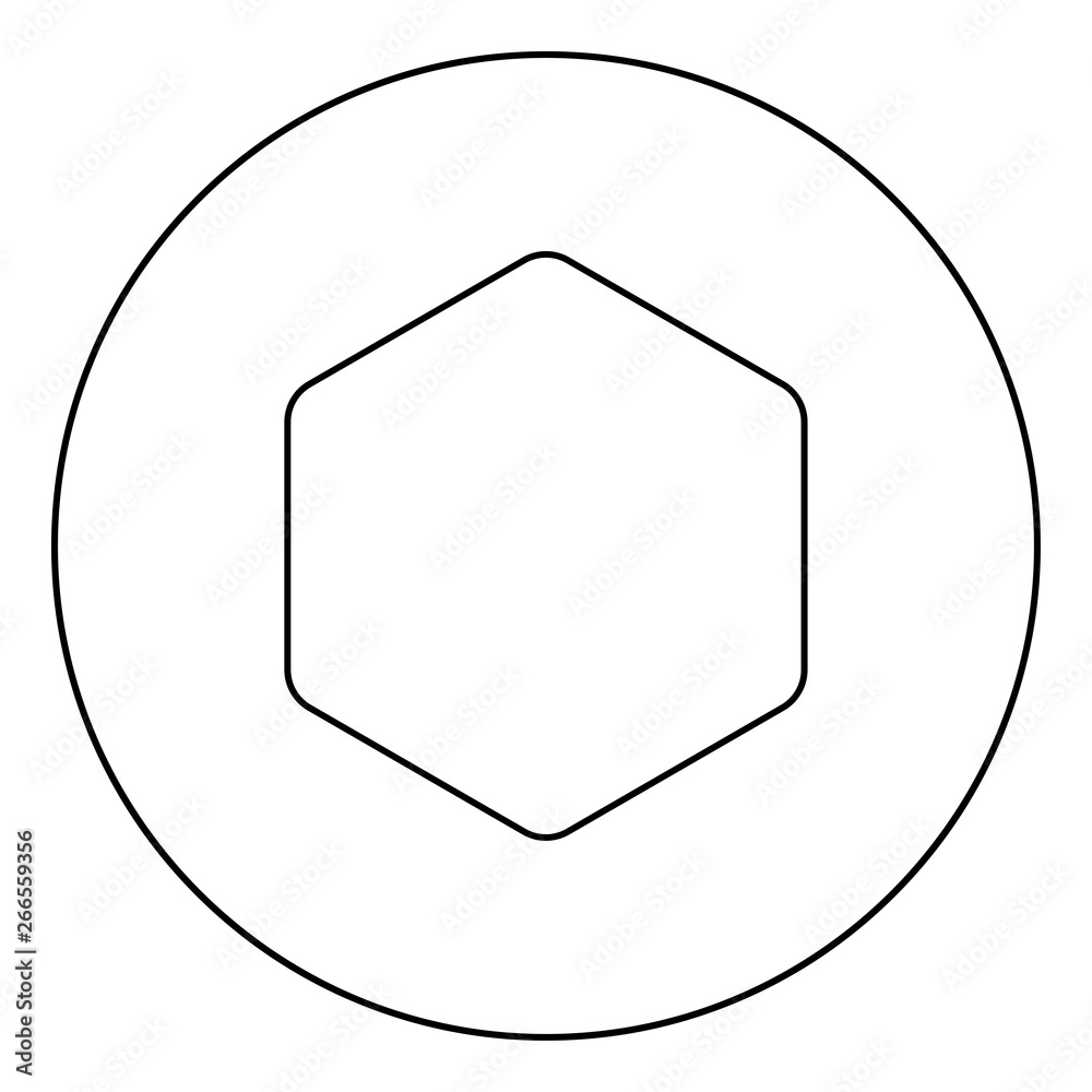Hexagon with rounded corners icon in circle round outline black color
