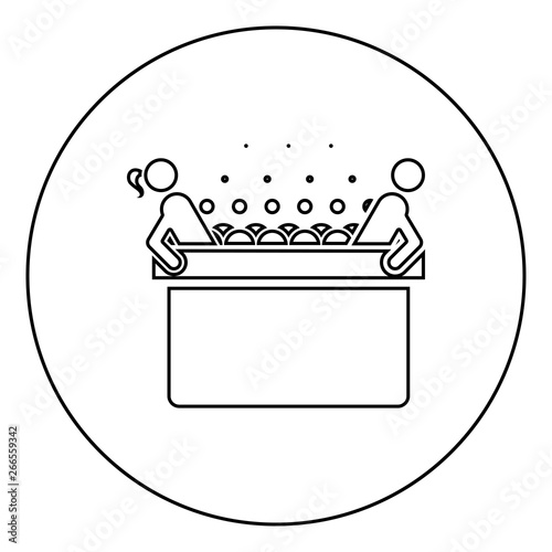 Hot whirlpool with woman and man Spa Bathtub with foam bubbles Bath Relax bathroom Bath spa icon in circle round outline black color vector illustration flat style image
