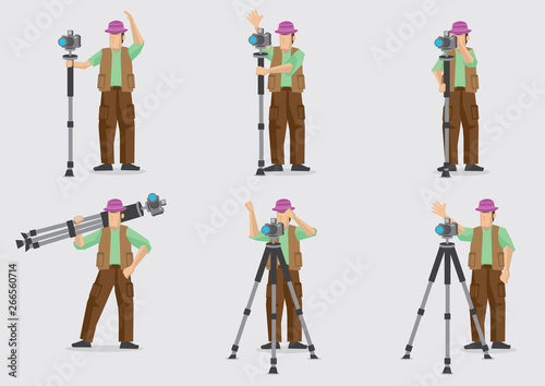 Photographer with Camera and Tripod Vector Character Illustration