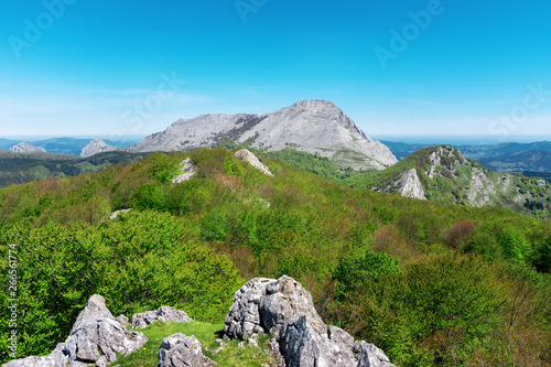 Spring landscape with Anboto mountain in Urkiola from Orixol