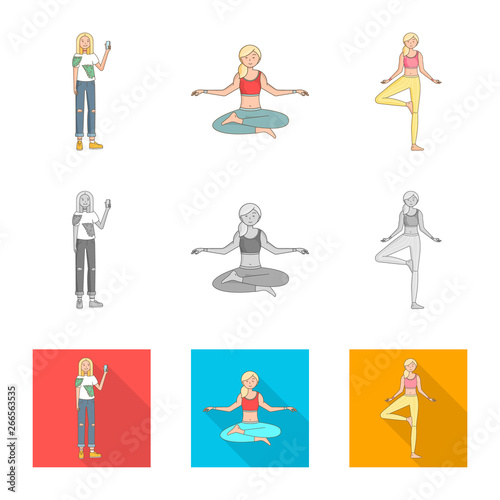 Isolated object of posture and mood logo. Collection of posture and female stock vector illustration.