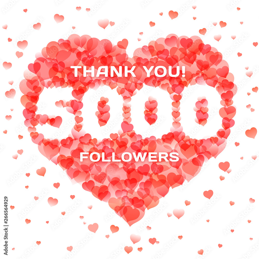 Vector banner in thanks for 5000 followers for social network with heart shape design template.