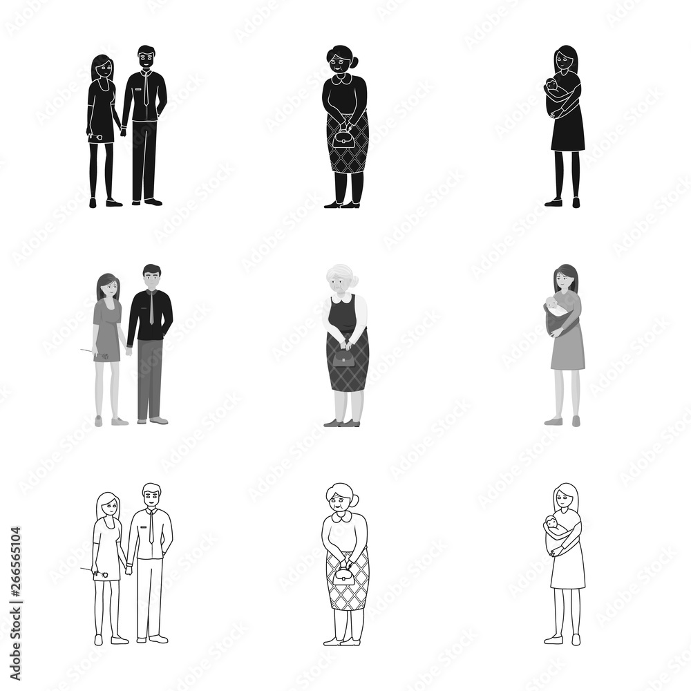 Isolated object of character and avatar icon. Set of character and portrait stock vector illustration. Isolated object of character and avatar icon. Set of character and portrait stock vector illustration.