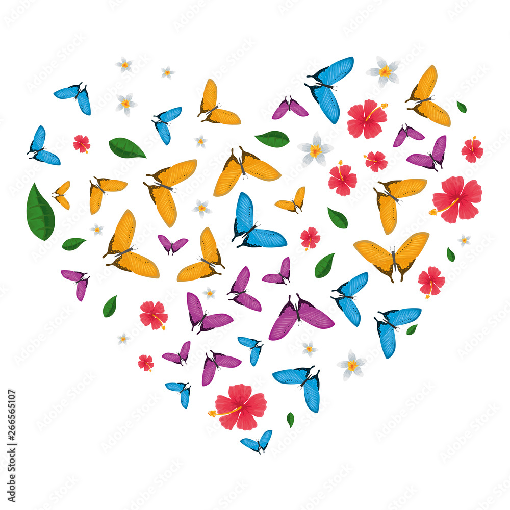 butterflies flying and flowers pattern with heart shape butterflies flying and flowers pattern with heart shape