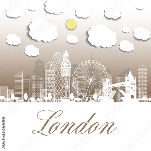 Paper beautiful illustration. Outline Welcome to London England. Vector Illustration. Business Travel and Tourism Concept with Modern Architecture. London Cityscape with Landmarks.