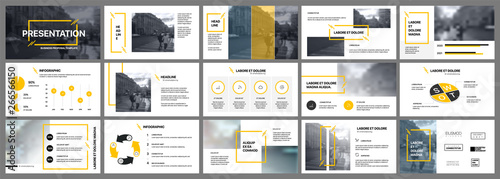 Presentation template. Yellow elements for slide presentations on a white background. Use also as a flyer, brochure, corporate report, marketing, advertising, annual report, banner. photo