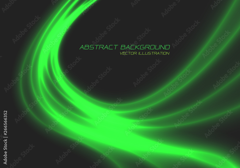 Abstract green dynamic wave line light energy curve on dark grey design modern futuristic technology background vector illustration. 