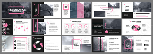 Presentation template. Pink elements for slide presentations on a white background. Use also as a flyer, brochure, corporate report, marketing, advertising, annual report, banner. photo