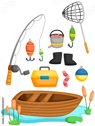 a vector collection of fishing tools and object