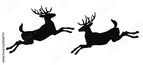realistic silhouette of a jumping deer on a white background  for decoration of a reindeer team for Christmas and New Year