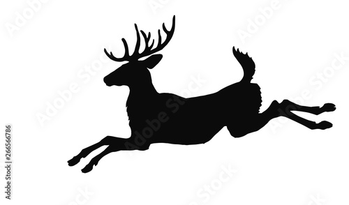 realistic black silhouette of a leaping forest deer on a white background   for decoration of a reindeer team for Christmas and New Year