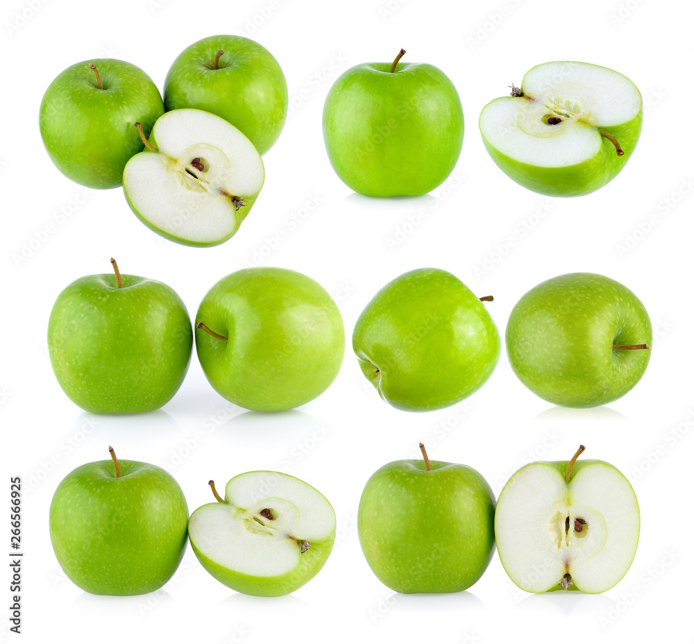 set of green apple on white background set of green apple on white background