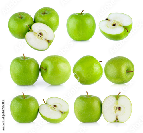 set of green apple on white background