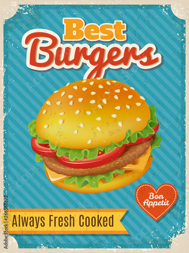 Vector Best Burgers poster or card with high detailed vector burger illustration.