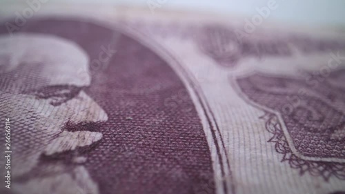 Vladimir Lenin portrait on old Russia ruble banknote macro, leader of Russian Revolution 1917, black and white