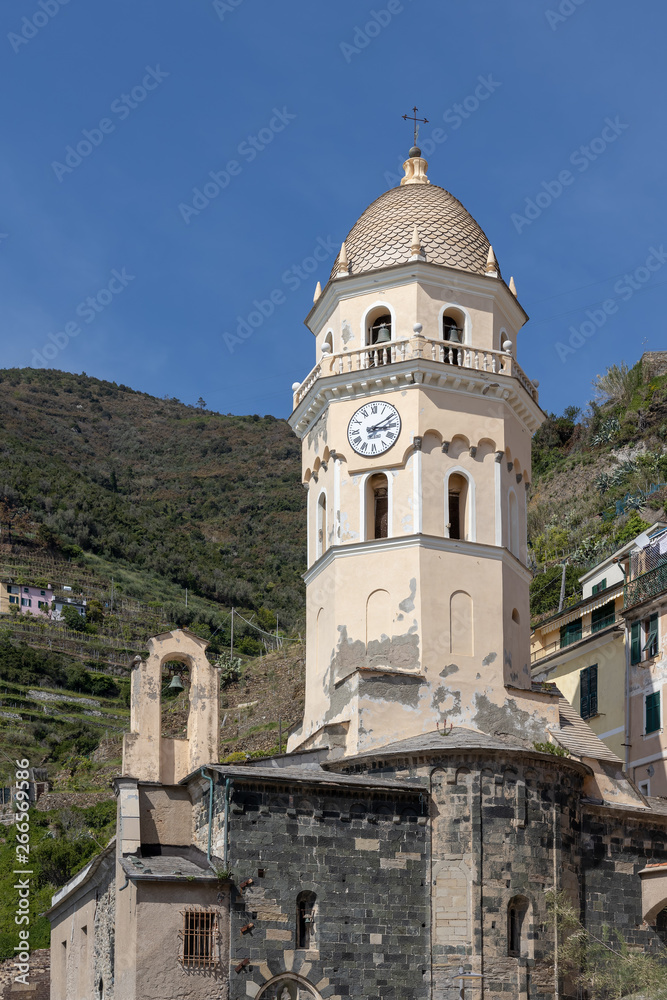 VERNAZZA, LIGURIA/ITALY  - APRIL 20 : Church of Santa Margherita d'Antiochia of Vernazza Liguria Italy on April 20, 2019