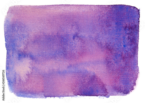 Hand drawn blue purple watercolor rectangle on white background