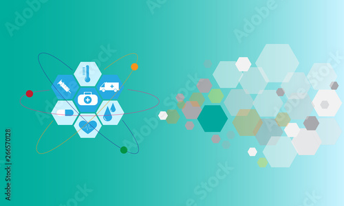 Healthcare medical technology graphic design flat icons in paragon shape photo