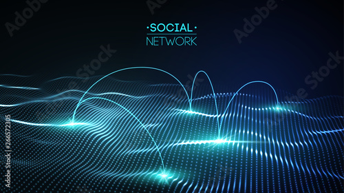 Network connection concept blue vector illustration. Futuristic hexagon perspective wide angle lanscape. Futuristic honeycomb concept. 3d landscape. Big data digital background.