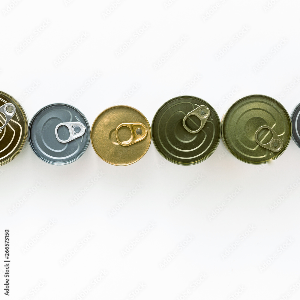 cans on a white background. view from above. copy space cans on a white background. view from above. copy space