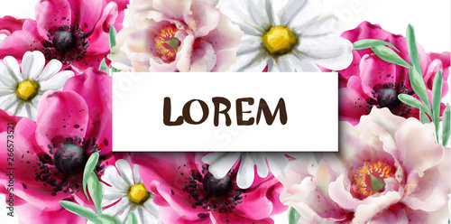 Spring flowers frame card Vector watercolor. Wedding invitation. Summer fest ...