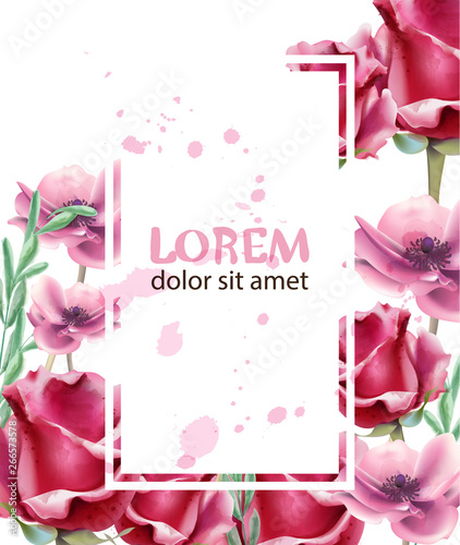 Spring flowers frame card Vector watercolor. Wedding invitation. Summer fest ...