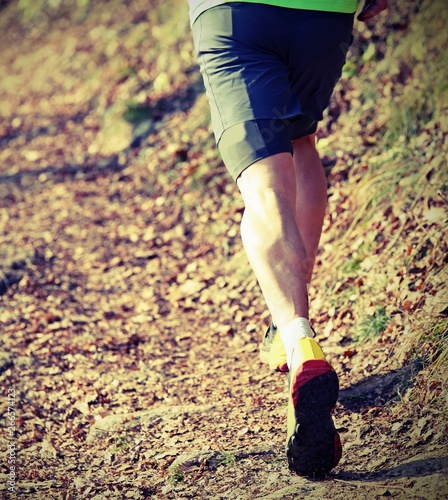 muscular legs of the young athlete during a cross-country runnin